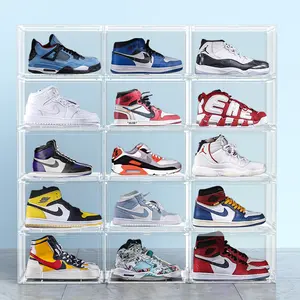 Transparent Plastic Stackable Shoe Storage Bins For Closet Space Saving Shoe Holder Sneaker Display Case