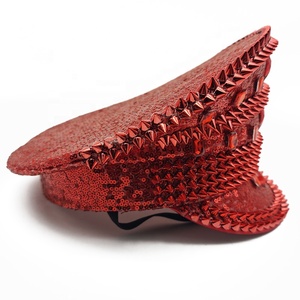 Manwu Factory Chapeau de capitaine unisexe rouge punk à paillettes pour <span class=keywords><strong>Burning</strong></span> <span class=keywords><strong>Man</strong></span> Festival ou Festival de musique Accessoire de costume de fête - Product Image 3
