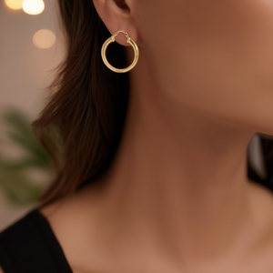 Orecchini a Cerchio in Oro E4442, Gioielli Classici Unisex per Uso Quotidiano - Product Image 2