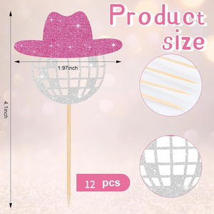 ที่เสียบเค้กธีมดิสโก้ ประดับกลิตเตอร์รูปดาว หมวกคาวบอย ลูกบอลดิสโก้ สำหรับตกแต่งเค้กงานแต่งงาน งานวันเกิด - Product Image 5