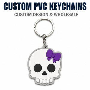 Llavero de PVC con diseño de calavera personalizado, estilo punk femenino para Halloween, colgante de goma suave con cabeza de esqueleto, recuerdo de fiesta, venta al por mayor, OEM - Product Image 3