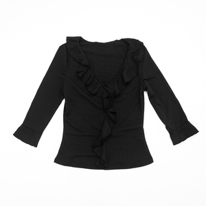 Camiseta Viviblook J26TP308 para Mujer, Top Casual de Otoño, Nuevo Color Sólido, Cuello en V con Volantes, Corte Ajustado, Top Corto para Damas - Product Image 6
