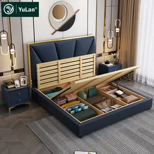 热卖豪华现代皮革储物床实木框架用于主卧室成套家具1.8米双人大号床