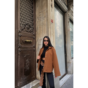 Chaqueta de Cachemira Marrón de Manga Larga, Tejida, Cálida, Informal, para Otoño, Abrigo de Mezcla de Lana para Mujer - Product Image 3