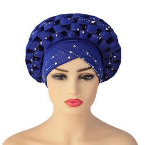 Prêt à expédier dernières casquettes nigérianes africain Twisty bandeau mode <span class=keywords><strong>Aso</strong></span> <span class=keywords><strong>Oke</strong></span> Headtie musulman Hijabs strass Turban femmes - Product Image 5