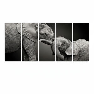 Arte de pared de vidrio templado con diseño de mamá elefante y bebé: decoración para habitación infantil, JUEGO DE 5 CANVAS - Product Image 2
