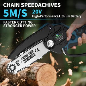 Mini motosierra inalámbrica de <span class=keywords><strong>6</strong></span> pulgadas, motosierra eléctrica alimentada por batería con engrasador automático, motosierra pequeña de mano para cortar madera - Product Image 2