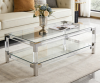 Table Basse Moderne en Acrylique Transparent avec Décoration Métallique – Design Exquis, Qualité Garantie, Meuble Personnalisable – Offre Spéciale