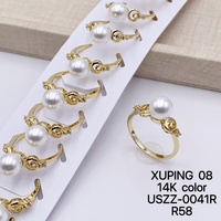Bague Xuping en gros, en cuivre plaqué or 14 carats, imitation perle, avec pierre CZ, pour femme, cadeau