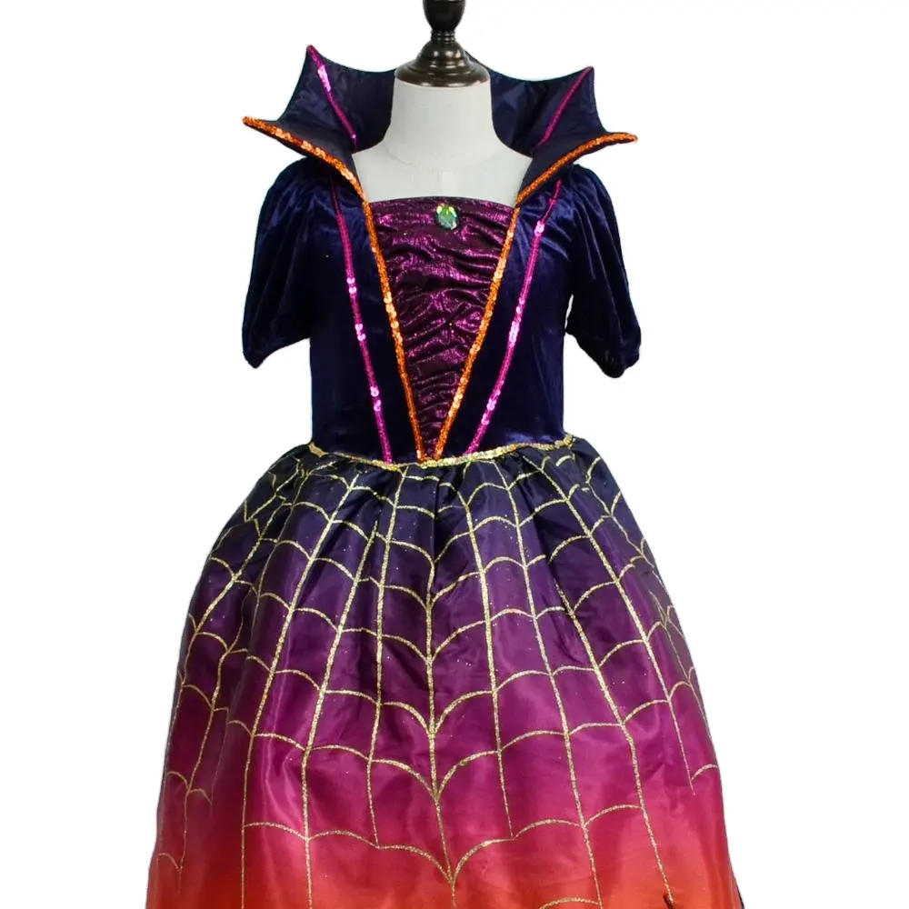 2022 new designed halloween party carnival Rainbow Spider Web dress up witch kids costumes