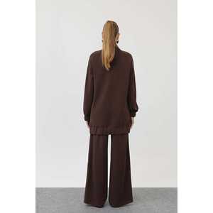 Conjunto de traje de punto para mujer con chaqueta con cremallera y pantalones anchos en color antracita 14290TKS - Product Image 1