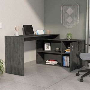 Smokey Oak L-Shaped Office <b>Desk</b> with 1-Drawer and 2-Shelves <b>Computer</b> <b>Desk</b> - Product Image 2