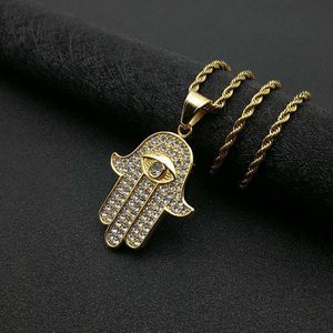 Collar con Colgante de Mano de Hamsa Yunique, Acero Inoxidable Dorado, Incrustaciones de Cristal, Cadena Trenzada, Joyería de Regalo - Product Image 4