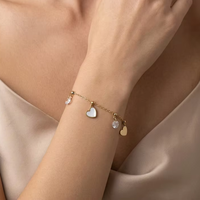 Bracelet en acier inoxydable 304 plaqué or avec breloque cœur en coquille CZ, chaîne câble, cadeau quotidien pour femme, vente en gros