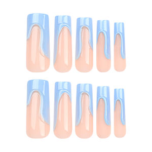 TSZS 24 pièces français Long ruban cercueil conception <span class=keywords><strong>faux</strong></span> ongles 3D courbe ligne presse sur les ongles brillant bleu ciel <span class=keywords><strong>faux</strong></span> ongles - Product Image 2