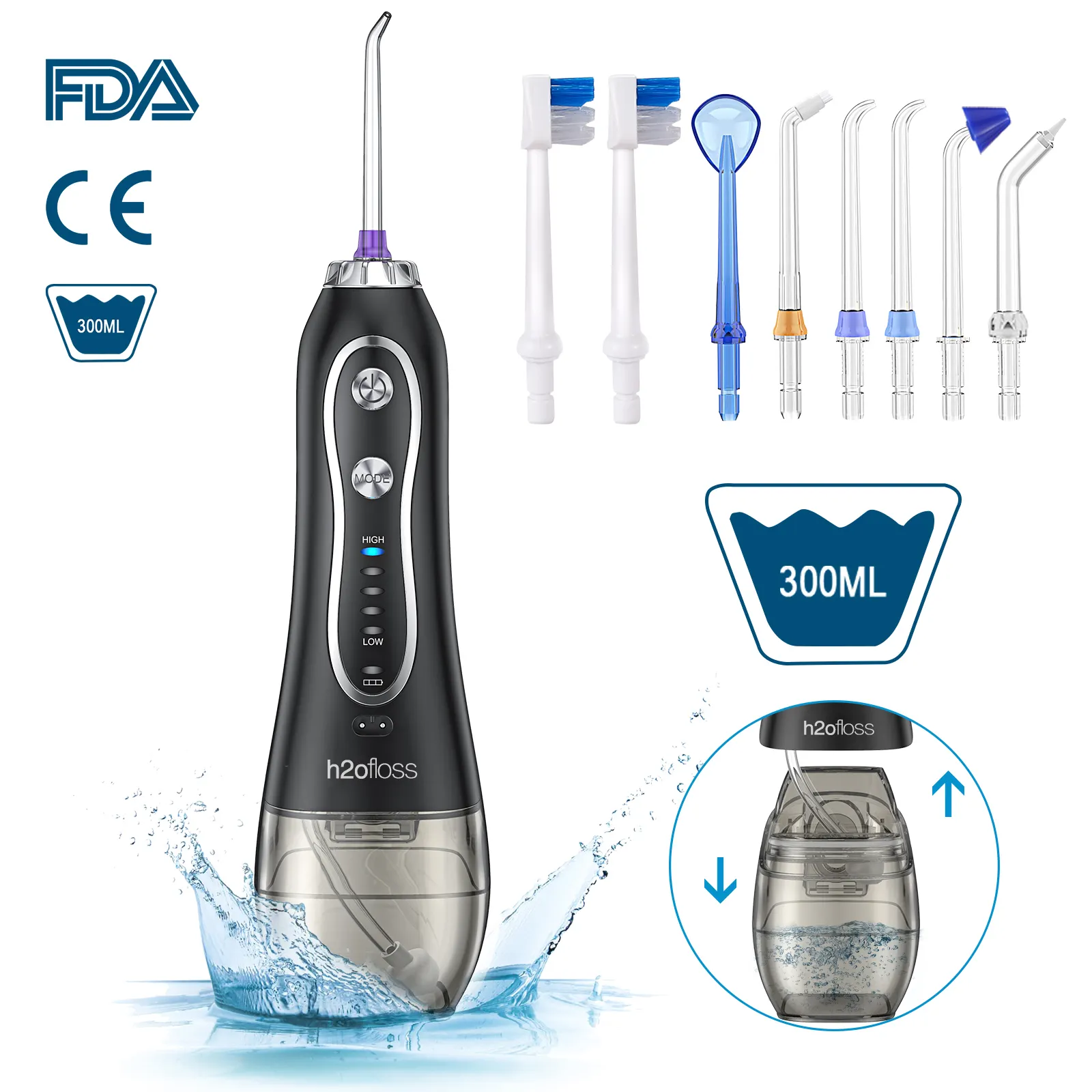 OEM/ODM Portable 300ML IPX7 Waterproof Water Jet Flosser 5 Modes Oral Irrigator for Dental Care