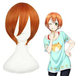 Yüksek kalite 35cm kısa turuncu Bobo peruk aşk canlı Anime sentetik Hoshizora Rin peruk Cosplay duymak dayanıklı saç peruk