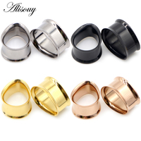 Alisouy 2pcs Goutte d'Eau en Acier Inoxydable Bouchon d'Oreille Tunnels Couleur Or Noir Bouchons d'Oreille Tunnels Bijoux de Corps Jauges d'Oreille
