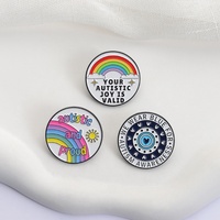 Broche émotionnelle style autisme, badge peint, accessoire vestimentaire polyvalent, épingle de col géométrique ronde arc-en-ciel, médaille
