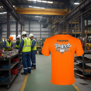Truper <b>Men's</b> High Visibility <b>Orange</b> Workwear <b>Shirt</b> with Round Collar and Zipper, Polyester Screen Printed Uniform for Industrial - Product Image 2