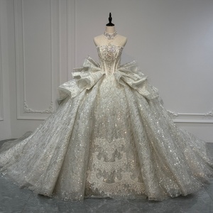 XS297 Stunning Boat Neck Ruffle Glitter Embroidery Lace Wedding Dresses With Corset - Product Image 1