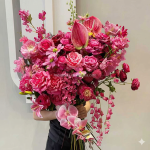 Оптовые искусственные цветы: розы, пионы, гортензии из шелка цвета розового фуксии для свадеб, кусты фуксии из шелка для домашнего декора - Product Image 1