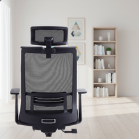 Chaise de bureau de direction ergonomique en tissu mesh noir avec accoudoirs, fonction de levage, rotation pivotante, design minimaliste