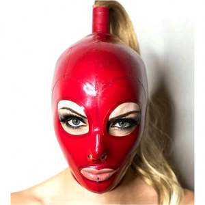 Capuche en caoutchouc sexy pour adultes capuche en <span class=keywords><strong>latex</strong></span> cosplay perruque blonde queue de cheval club - Product Image 3