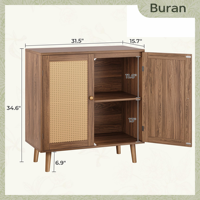 Credenza Moderna in Rattan con Ante in Canna, Mobile Contenitore in Legno Ingegnerizzato con Ripiani Regolabili, Salvaspazio, per Hotel, Smontato (RTA)