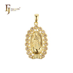 56201112-01 FJ Fallon 패션 쥬얼리 성모 마리아 과달루페 펜던트 도금 14K 골드 황동 기반 - Product Image 3