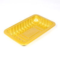 Plateaux d'emballage rectangulaires carrés en polypropylène de couleur dorée pour fruits de mer, fabriqués en Chine