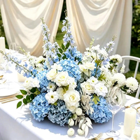 Vente en gros d'usine, fleurs artificielles faites à la main, magnifiques boules de fleurs réalistes de 40/50/60 cm, bleu et blanc, centre de table floral
