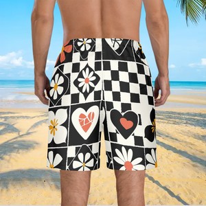Custom image Men's Casual Beach <b>Shorts</b> High Waist Plus Size Seamless <b>Gingham</b> Striped Leopard Paisley Print Summer Made Polyester Spandex - Product Image 2