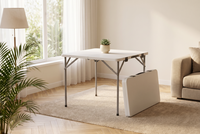 Table pliante carrée en plastique blanc LuckyOCT Wholesale 86cm, moulée par soufflage, avec un cadre en fer robuste