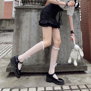 Mu Ruan Fishnet Calf <b>Socks</b> Women <b>Black</b> And White Breathable Anti Slip Mid Calf <b>Socks</b> For Youth Summer Wear - Product Image 4