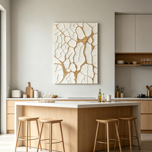 Art mural abstrait blanc et or Wabi-Sabi, impression sur toile texturée 3D pour salon, <span class=keywords><strong>peinture</strong></span> décorative moderne de luxe - Product Image 2
