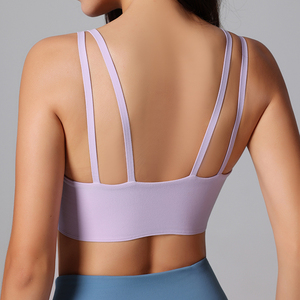 Beau soutien-gorge <span class=keywords><strong>de</strong></span> yoga dos nu avec bretelles fines coupe fixe sous-vêtements <span class=keywords><strong>de</strong></span> sport design monobloc - Product Image 4