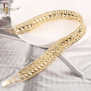 54120131 FJ Fallon Moda Jóias Triplo Cubano Link Curvo Pulseiras Largas 14K Banhado A Ouro Latão Baseado - Product Image 2