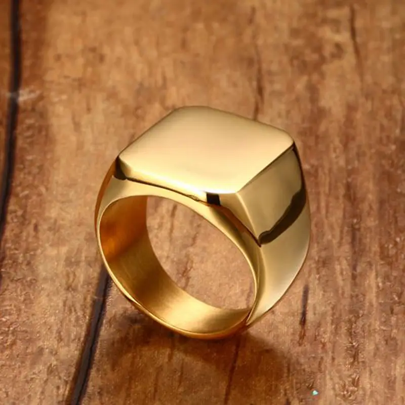 Minimalist statement rings jewelry wholesale 14k gold plated custom signet ring blanks stainless steel engraved men ring vintage