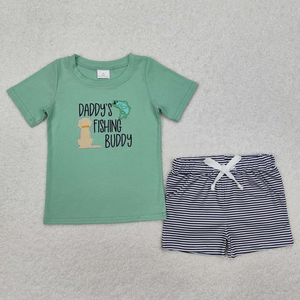 Ensemble de shorts pour bébé fille et garçon, broderie 'Daddy's Fishing Buddy', vêtements en spandex/coton, tenues d'été pour tout-petits, vente en gros - Product Image 4