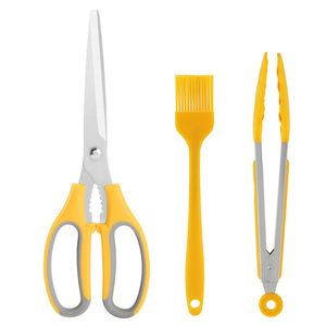Plump Stainless Steel Tongs Silicone Brush Kitchen Scissors 3 Piece Set Heat Resistant Cooking Tool Set - Product Image 5