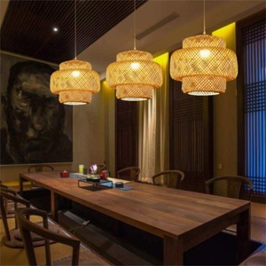 Lampe en bambou en tissu personnalisée Lustre Art déco Suspension pour îlot de cuisine Abat-jour tissé pour intérieur pour Cocina - Product Image 5