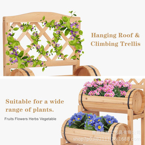 Support à fleurs en bois pour extérieur, double niveau, jardinière, décoration de balcon, porte-plantes, ornement paysager - Product Image 5