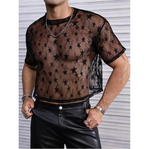 เสื้อยืดตาข่ายโปร่งใสทรงสตาร์สำหรับผู้ชาย FOXA คอกลม แขนสั้น ระบายอากาศได้ดี เหมาะสำหรับงานปาร์ตี้ - Product Image 5