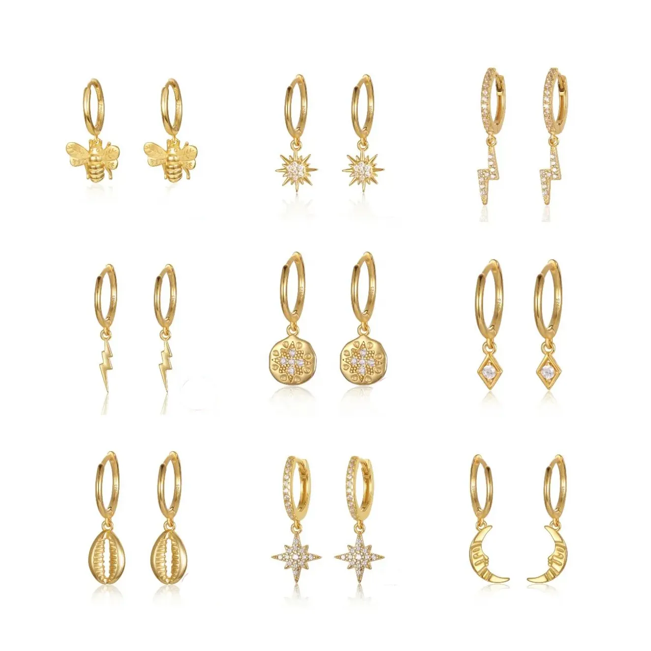 wholesale 925 silver earrings jewelry women 18K gold plated 925 sterling silver hoop earrings drop earrings women