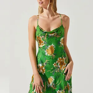 OEM verano nuevo Sexy playa señoras estampado floral sin mangas cuello en V hendidura Midi vestido para las mujeres