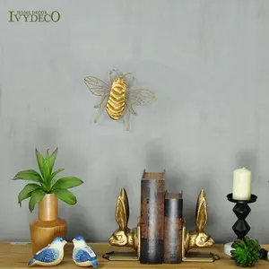 IVYDECO اليدوية الذهبي النحل الجدار فن الديكور 3d المعادن النحت عسل النحل الديكور النحل شكل الجدار لوحات فنية معلقة