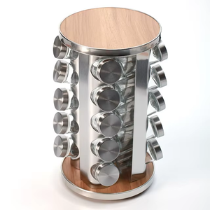 Estante de almacenamiento de cocina de madera de acero inoxidable giratorio de 360 grados organizador de condimentos con herramientas de especias de hierbas y contenedores de tarros de especias - Product Image 6