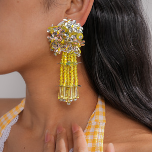 Kaimei 2027 <strong>Top</strong> New Design Fashion Jewelry Handmade Crystal Statement Sequins Yellow Flower <strong>Earrings</strong> Designs Beaded <strong>Earrings</strong> - Product Image 4
