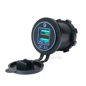 Snellader 2 Qc3.0 Usb Snelle Oplader Waterdichte Led Indicator 12V Dubbele Autolader Voor Auto Marine Motorfiets